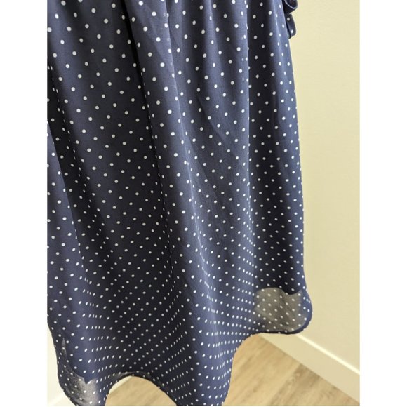 H&M Navy Blue V-neck Polk-A-Dot Midi Dress with Ruffled Sleeves & Tie Waist - Picture 8 of 11
